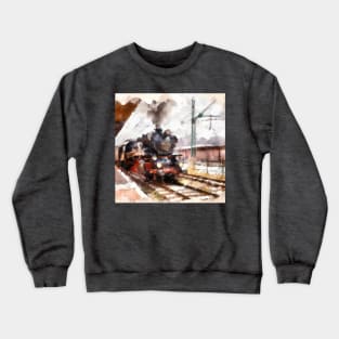 Steam Locomotive Pulling into Rail Yard Crewneck Sweatshirt